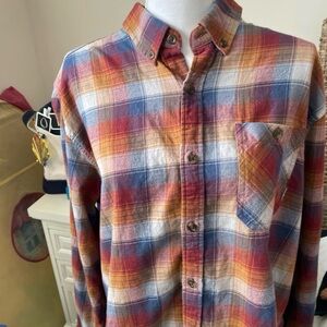 Eddie Bauer Men's Red and Blue Plaid Shirt